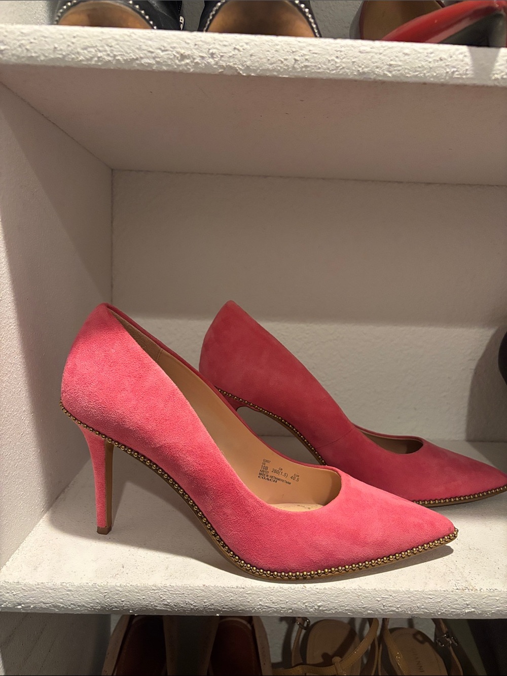 Coach Pink Suede Pointed Toe Pumps with Bead Trim